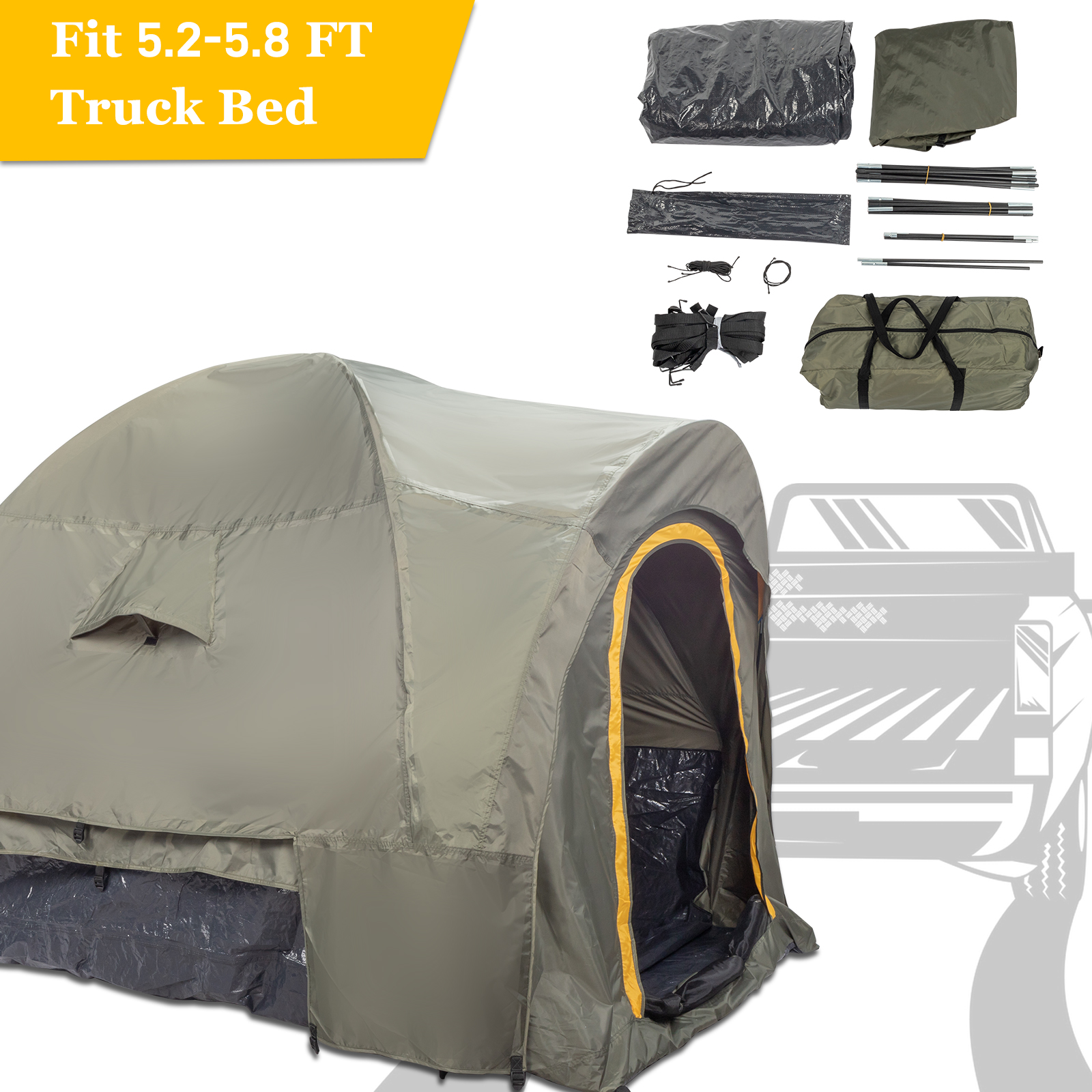 Small green orange tent 5.2-5.8ft pickup truck