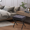 Ottoman Foot Stool Tufted Vanity Stool Ottomans Thickened Cushion Footstool Mulifunctional Shoe Changing Seat Step Stools with Metal X Leg for Living Room Bedroom Black Velvet