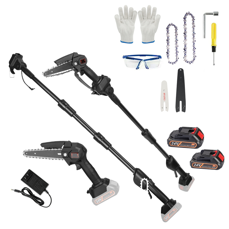 2-in-1 Cordless Pole Saw, Brushless Mini Chainsaw Cordless with Pole, 2 Pack 21500mAh Batteries Powered Pole Saws for Tree Trimming, 13ft Reach Electric Saw for Trees With Pole