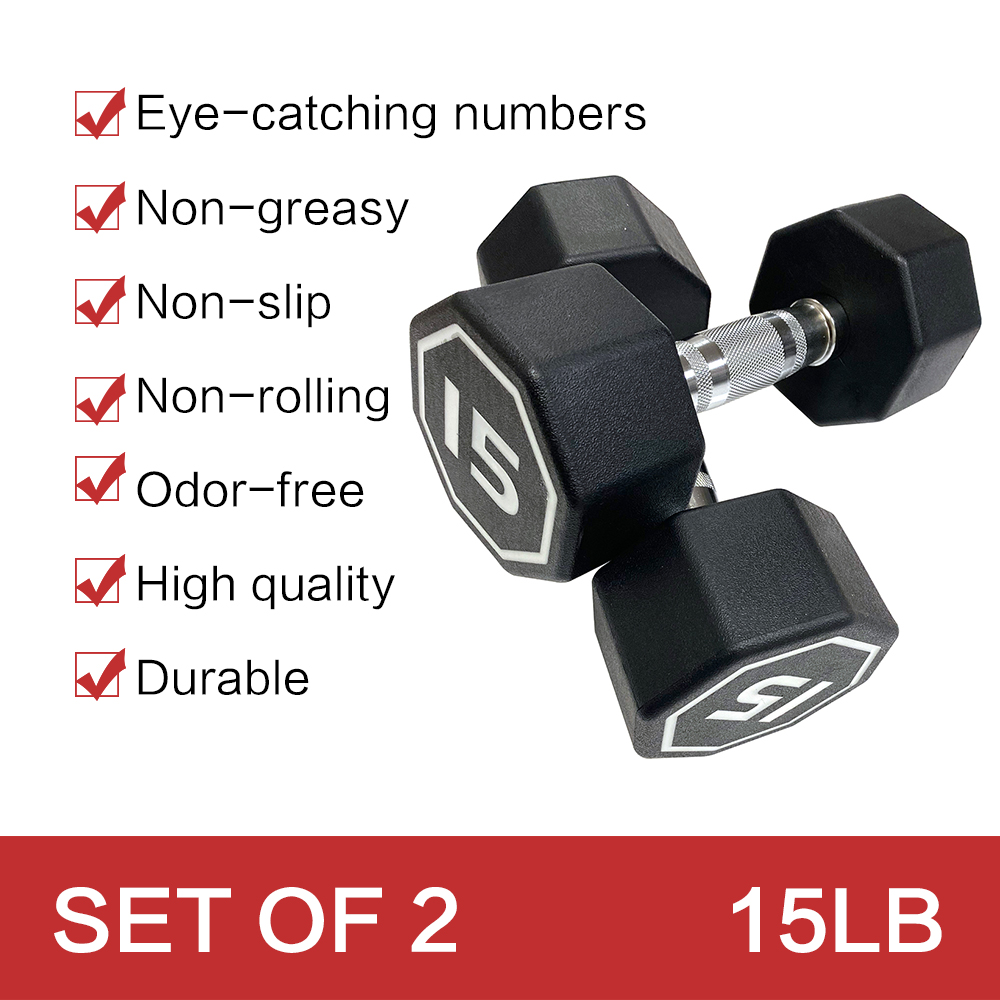 APOLLO IR3920 Premium Octagonal Dumbbell, Large Numbers, Hard Chrome Plated Handle Dumbbells To Assist with Push-Ups, 15 Lbs Set of 2
